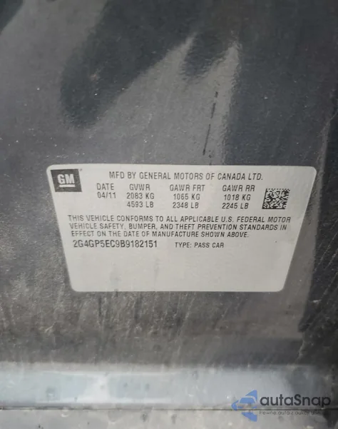 2011 Buick Regal Cxl from USA, damaged, VIN 2G4GP5EC9B9182151